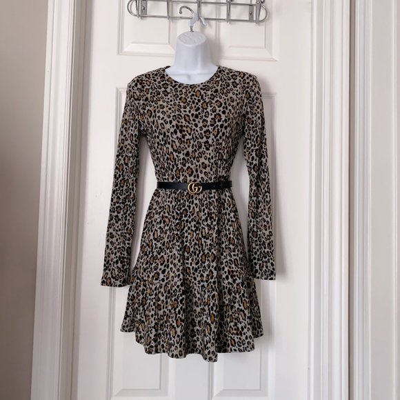 Zara Women Tan/black Tired Long Sleeves Pullover Knit Leopard Print Dress - Picture 4 of 5